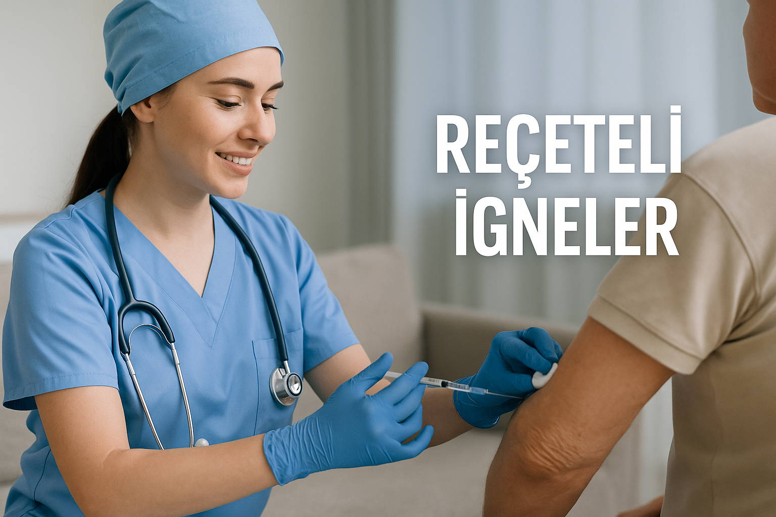 REÇETELİ İGNELER Evde reçeteli iğne uygulaması: hekim reçetesine uygun güvenli işlem için bilgilendirici görsel.