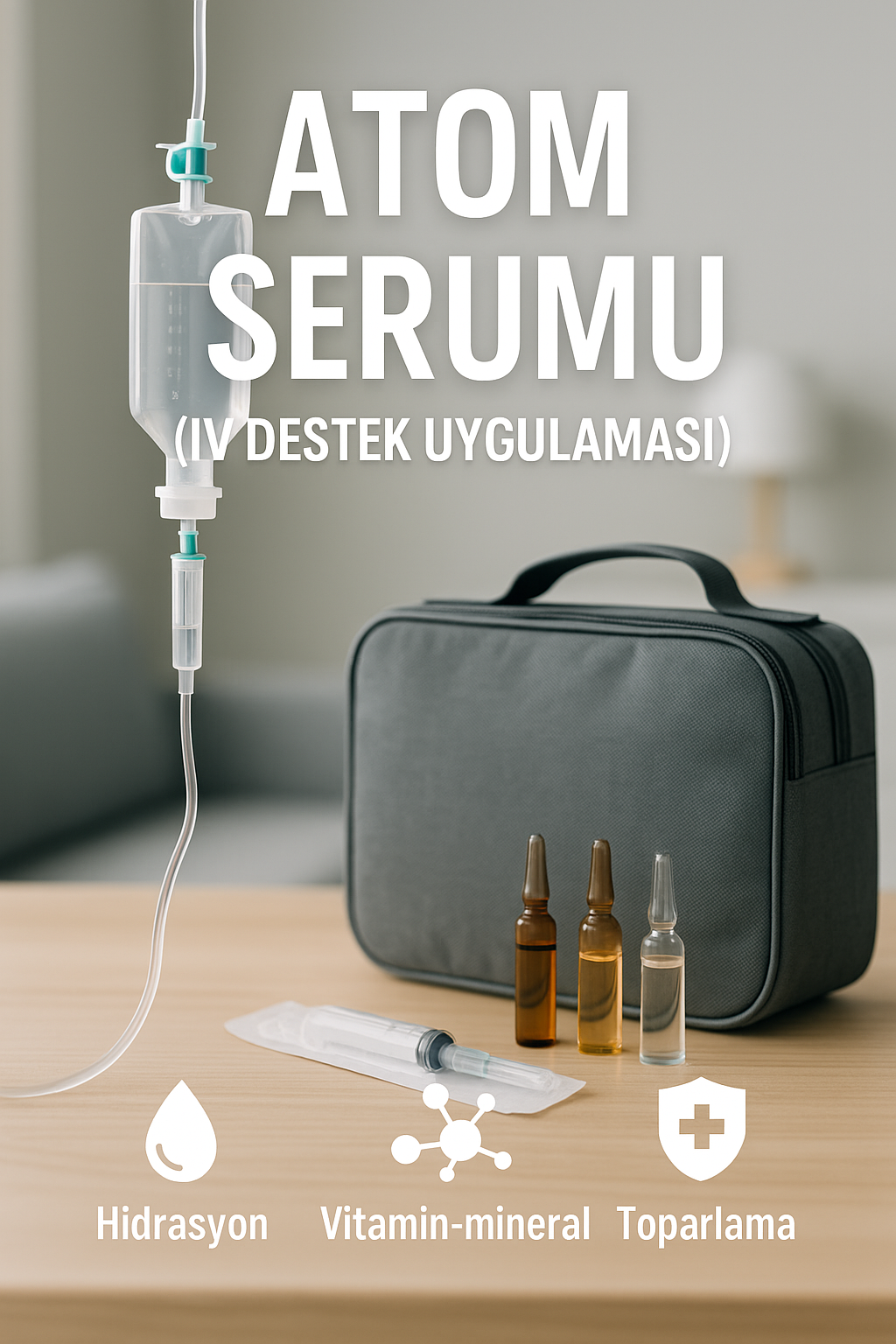 ATOM SERUMU Atom Serumu: IV destek uygulaması için bilgilendirici görsel.